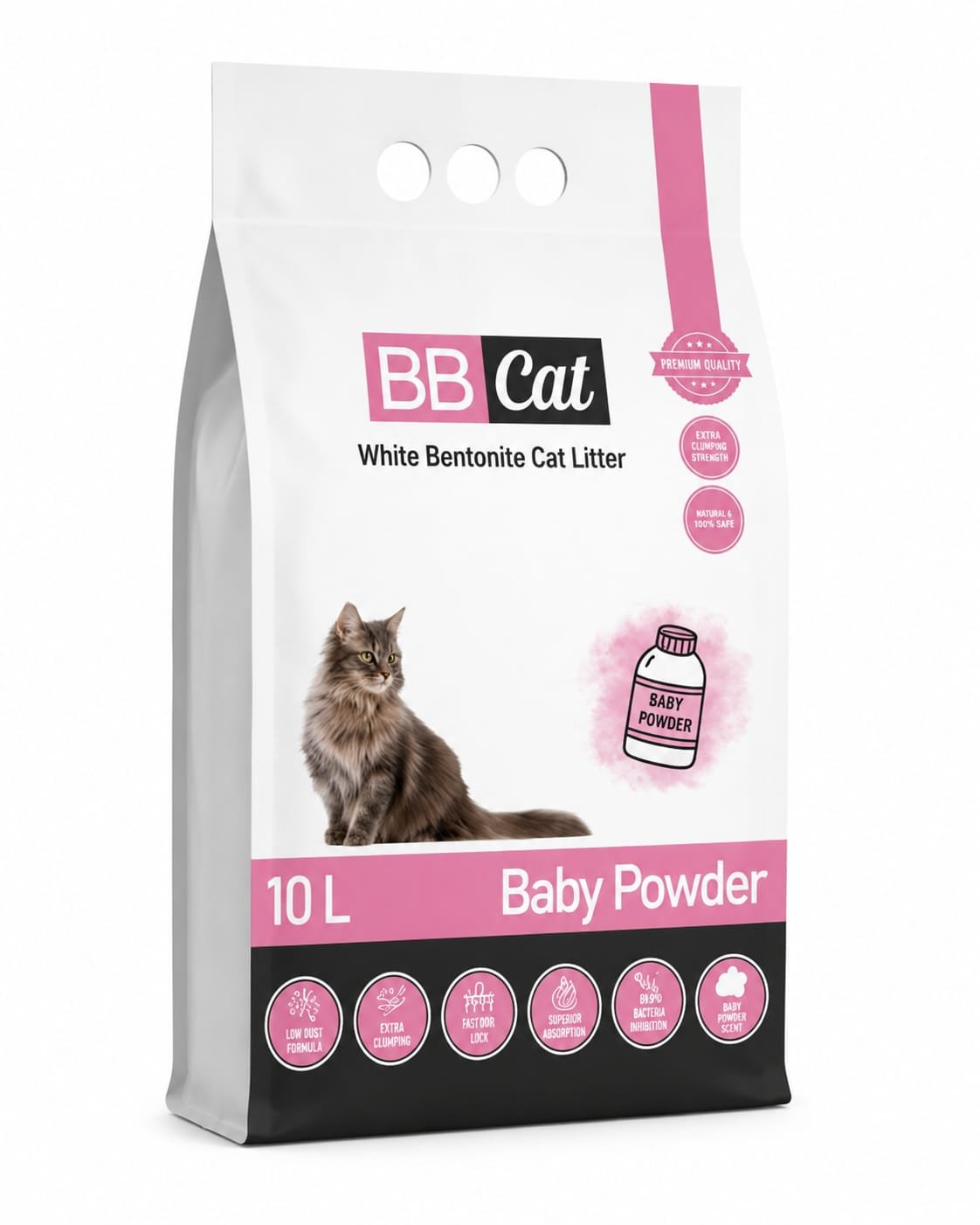 1_1779664309 BB Cat White Bentonite Cat Litter - Baby Powder - 10L - الصورة 1
