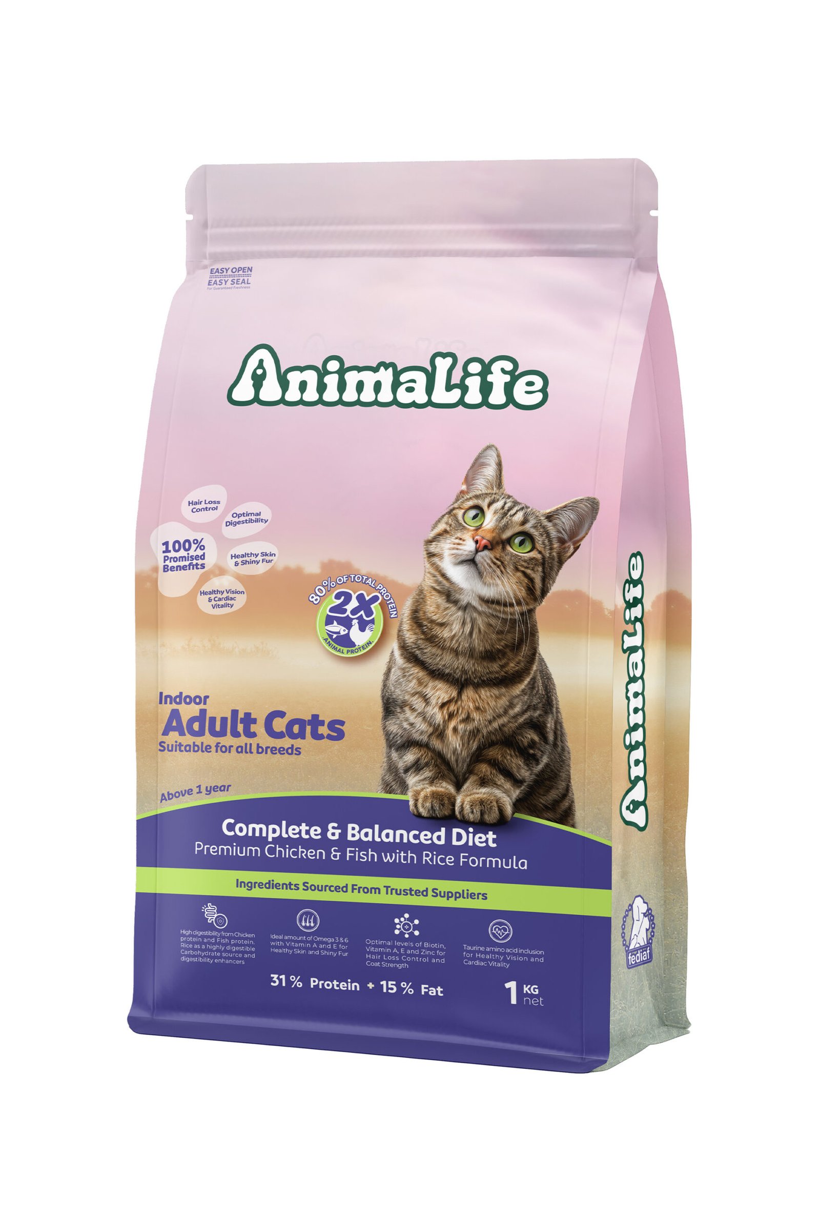 1_1781672514 AnimaLife Adult Cats Dry Food Chicken and Fish - 1KG - الصورة 1